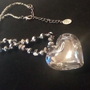 Cg  jewelry mirror glass puffy heart pendant necklace. Sz 18 +2